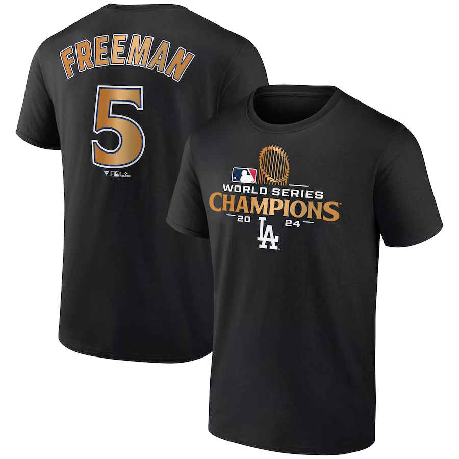 Men Los Angeles Dodgers #5 Freeman 2024 MLB World Series Champions black T shirts->mlb t-shirts->Sports Accessory